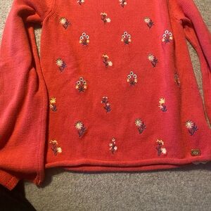 Red Floral Embroidered Sweater